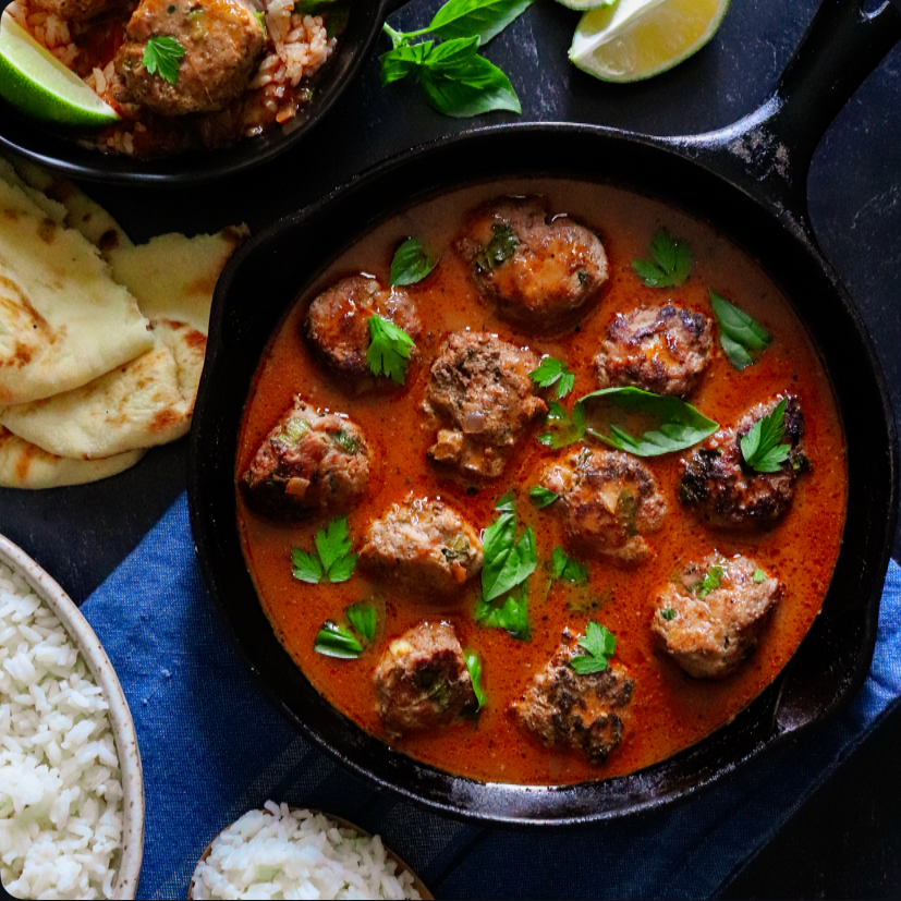 Aromatic Turkey Meatballs with Fiery Red Curry Sauce